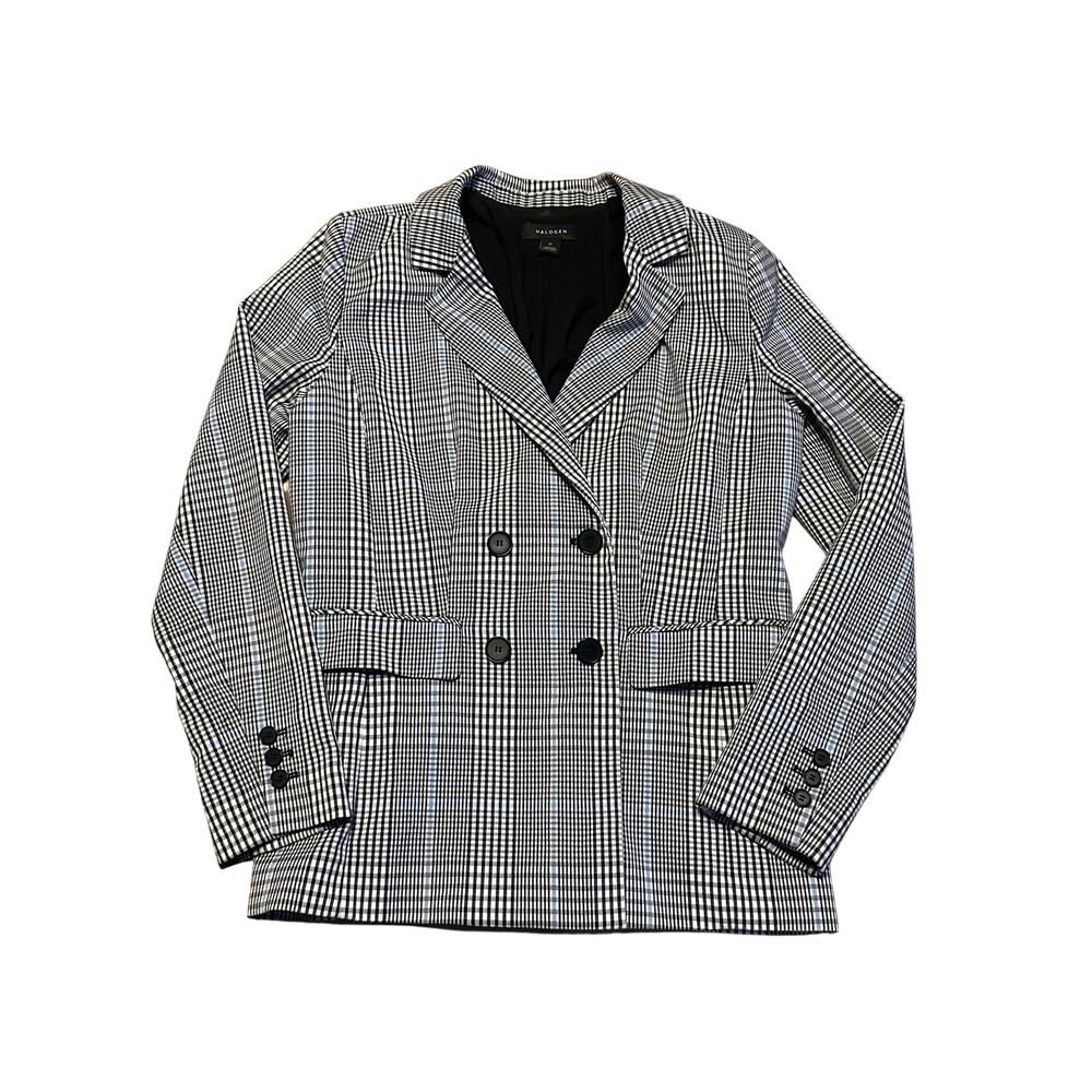 Halogen Double Breasted Plaid‎ Blazer WHITE/BLUE Medium